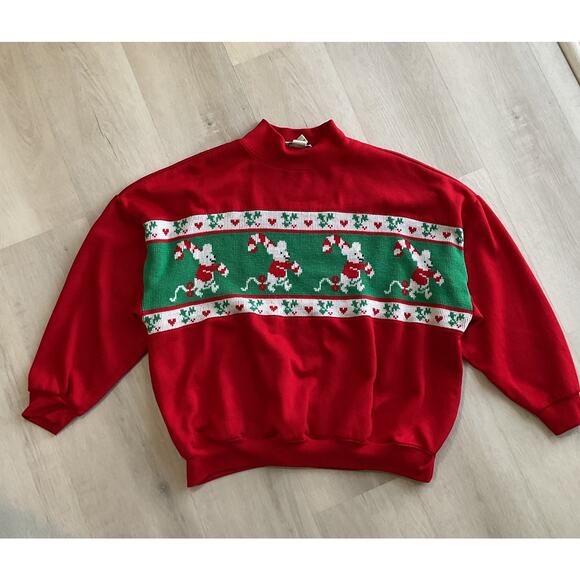 Vintage 80s Steppingstone Color Block Christmas Knit Crewneck Sweater Candy Cane - Picture 1 of 9